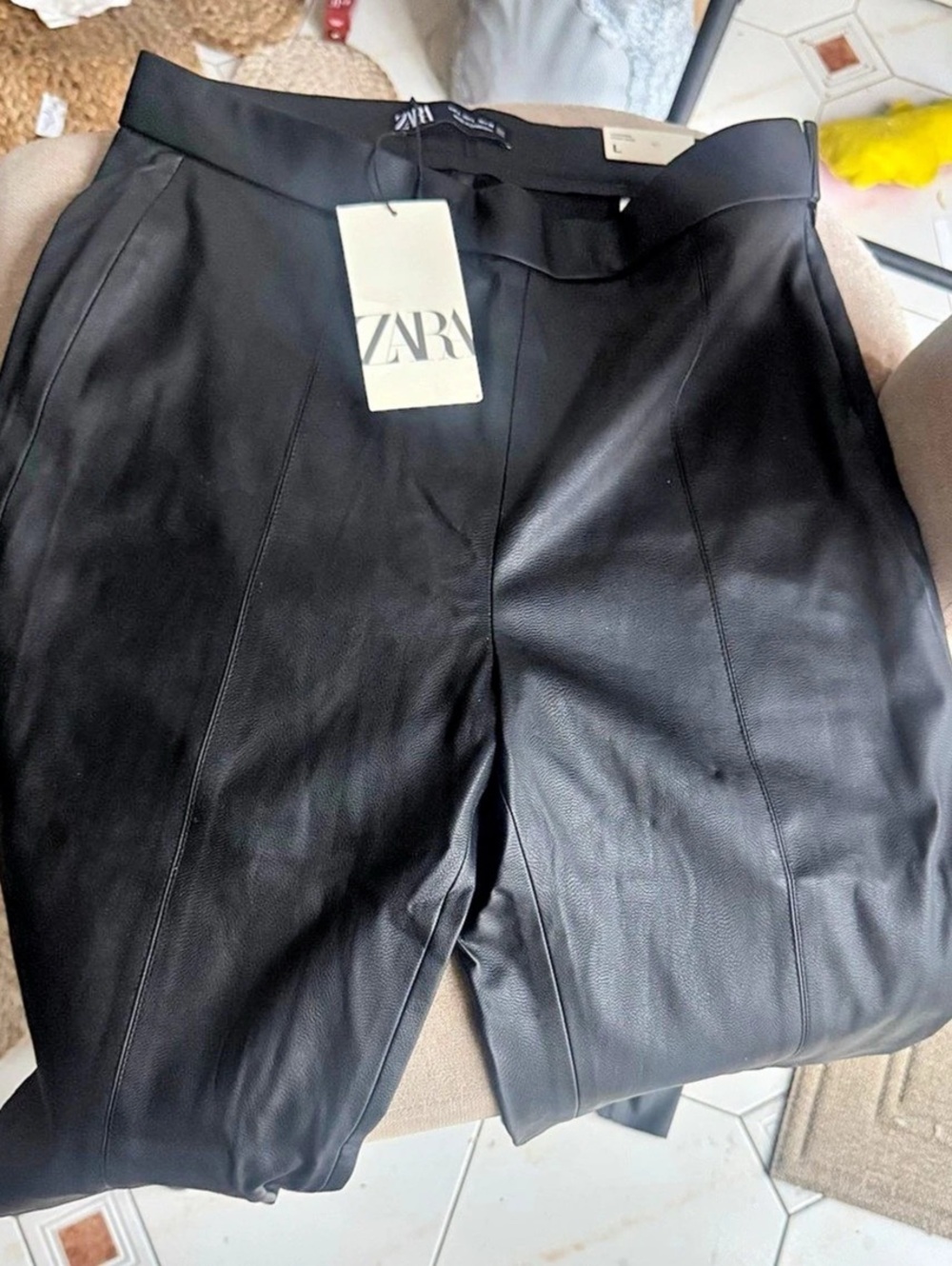 Zara High-Waist Faux Leather Leggings Black Large